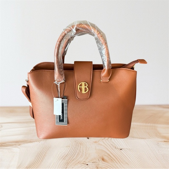 Anne Klein Cognac Satchel Gold Hardware Crossbody - Picture 2 of 10